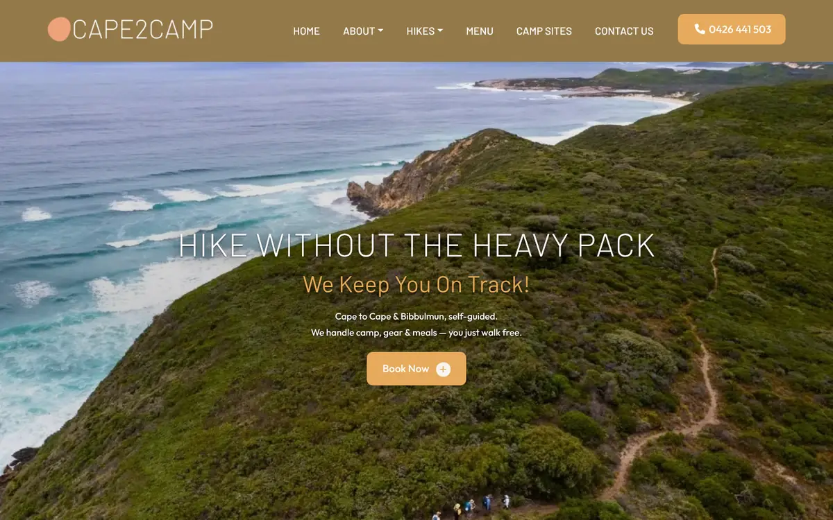 CAPE2CAMP website on a laptop