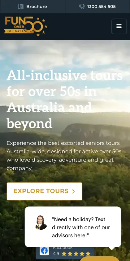 Fun Over 50 Holidays website on a phone