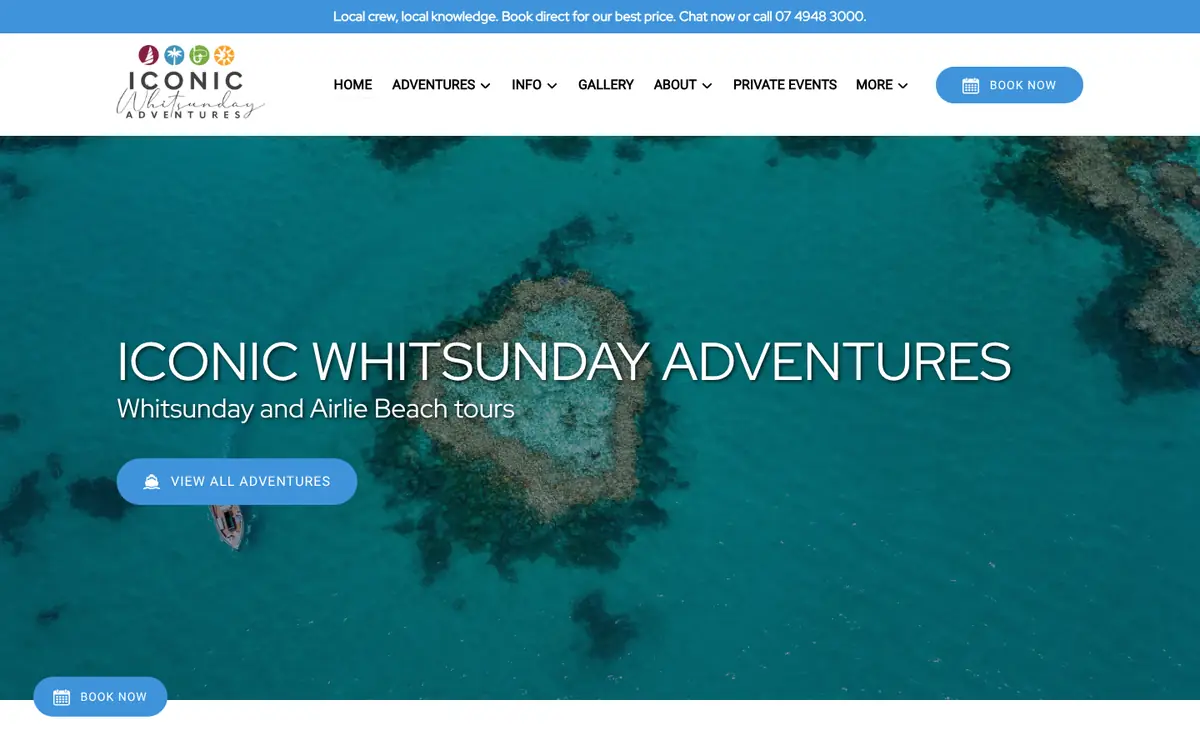 Iconic Whitsunday Adventures website on a laptop