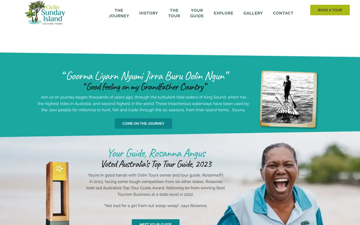 Oolin Sunday Island Cultural Tours website on a laptop