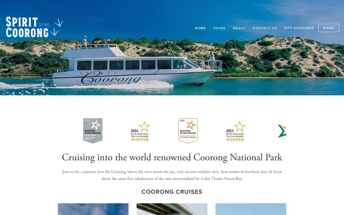 Spirit of the Coorong website on a laptop