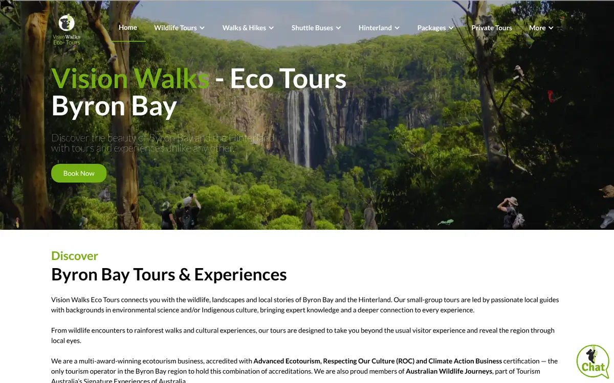 Vision Walks Eco Tours website on a laptop